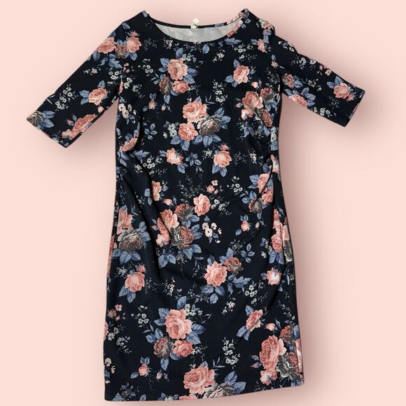 Pinkblush Floral Midi Dress - Navy and Pink - Picture 1 of 4